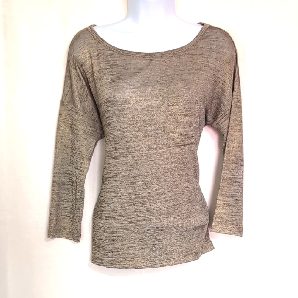 Joe Fresh Metallic Gold Semi Sheer Bracelet Sleeve Blouse Size Extra Small